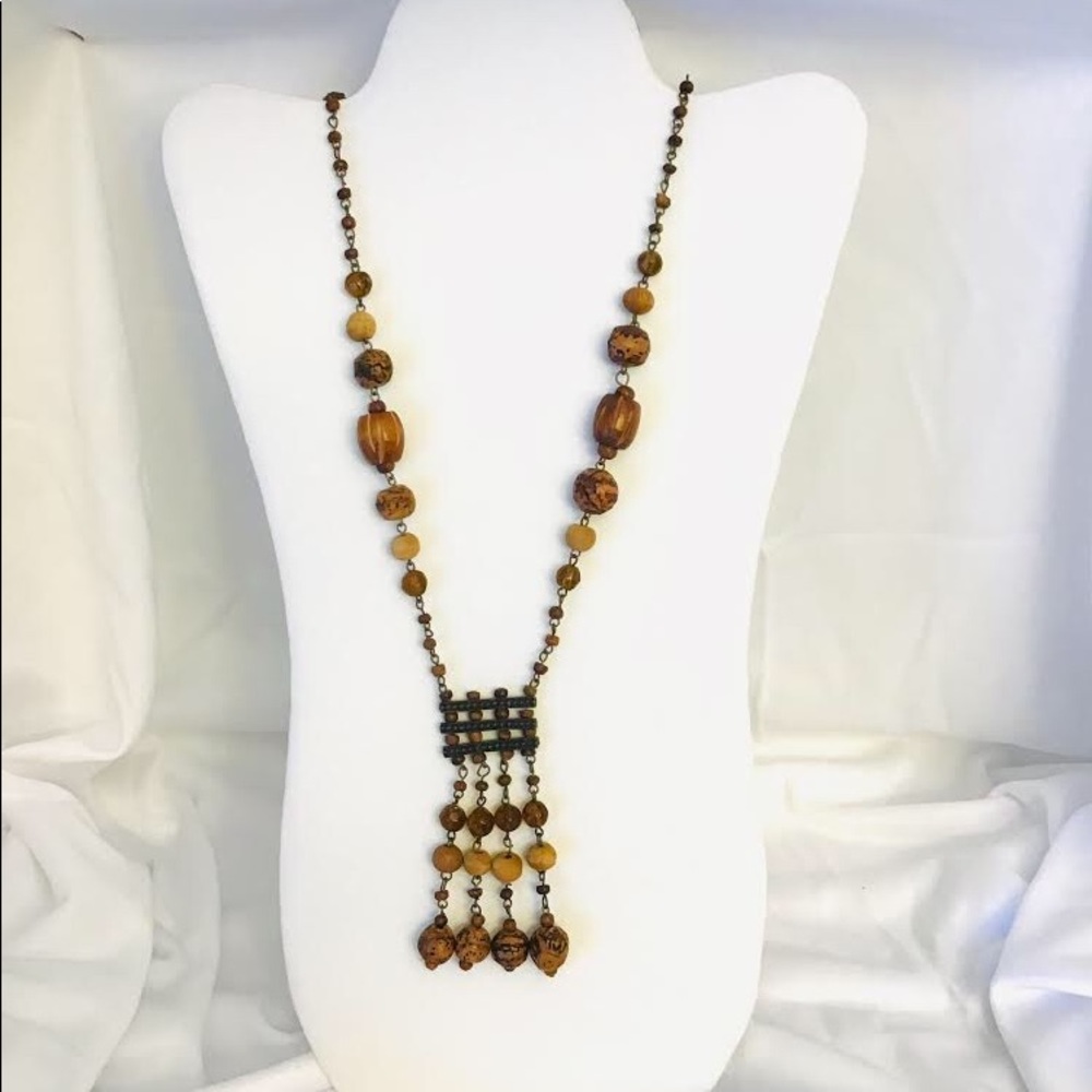 Handmade Rosewood and Amber Tribal necklace